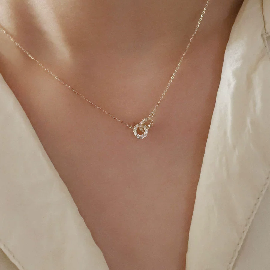 Wholesale Jewelry 925 Sterling Silver Doublering Ochain Clavicle Chain With Geometric Pattern And 18K Gold Plated For Women - Image 4