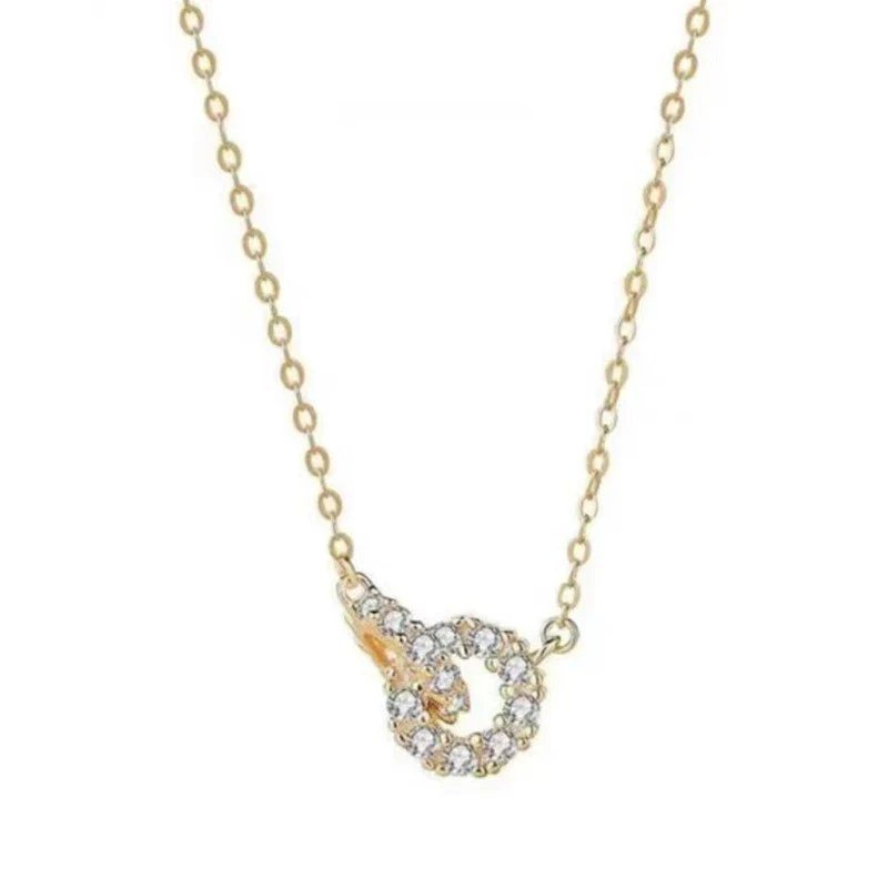 Wholesale Jewelry 925 Sterling Silver Doublering Ochain Clavicle Chain With Geometric Pattern And 18K Gold Plated For Women - Image 5
