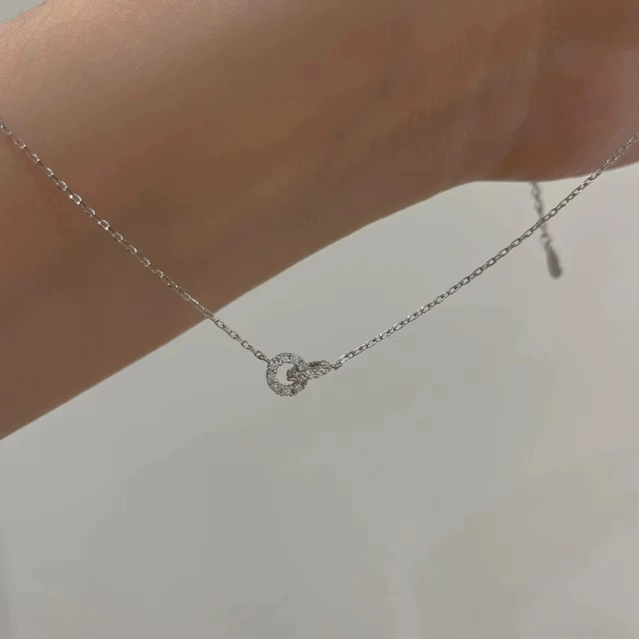Wholesale Jewelry 925 Sterling Silver Doublering Ochain Clavicle Chain With Geometric Pattern And 18K Gold Plated For Women - Image 6