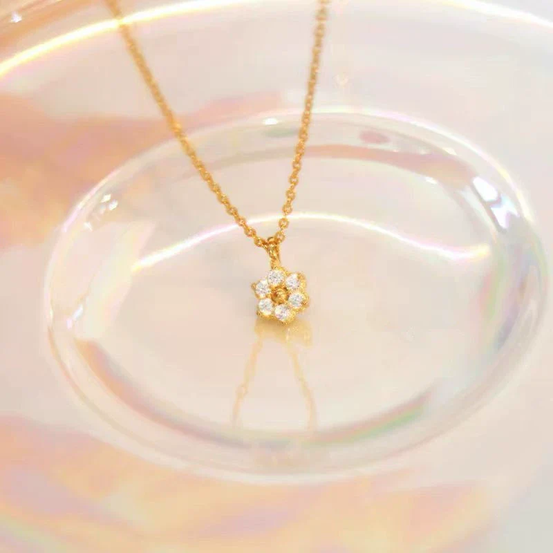 Wholesale Jewelry 925 Sterling Silver Petal Pendant O Shaped Chain 14K Gold Plated Fresh Flower Design - Image 2