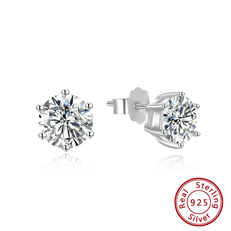 Wholesale Jewelry 925 Sterling Silver Six Claw Earrings With Platinum Diamond Electroplated Geometric Style