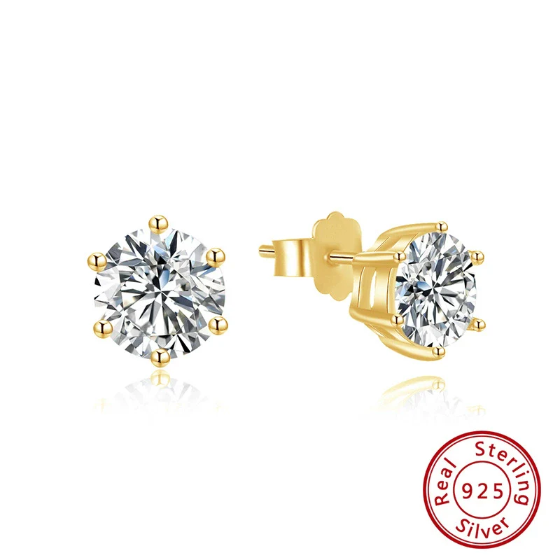 Wholesale Jewelry 925 Sterling Silver Six Claw Earrings With Platinum Diamond Electroplated Geometric Style - Image 5