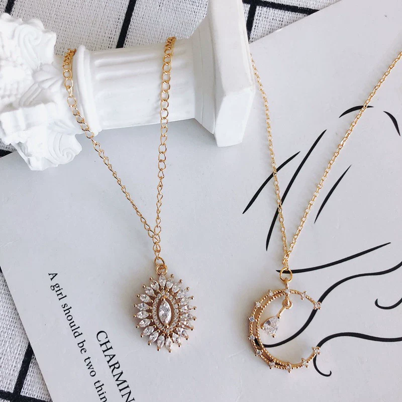 Wholesale Jewelry Accessories Copper Inlaid Zircon Moon Star Leaf Fan Pendant - Image 4