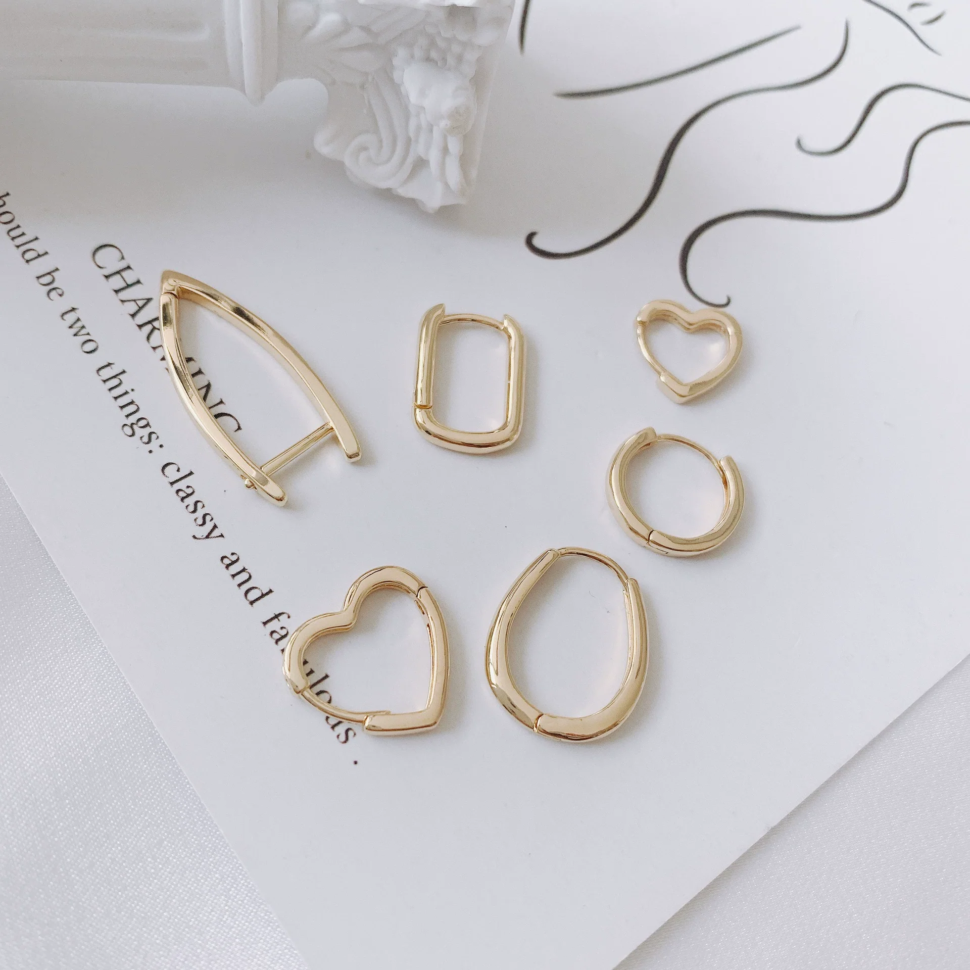 Wholesale Jewelry Accessories Copper Plated 18K Gold Inlaid Zircon Geometric Heart Square Round Earrings - Image 3