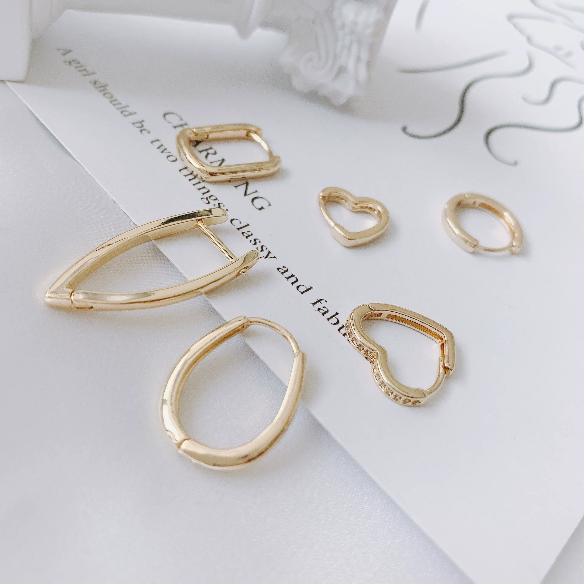 Wholesale Jewelry Accessories Copper Plated 18K Gold Inlaid Zircon Geometric Heart Square Round Earrings - Image 4