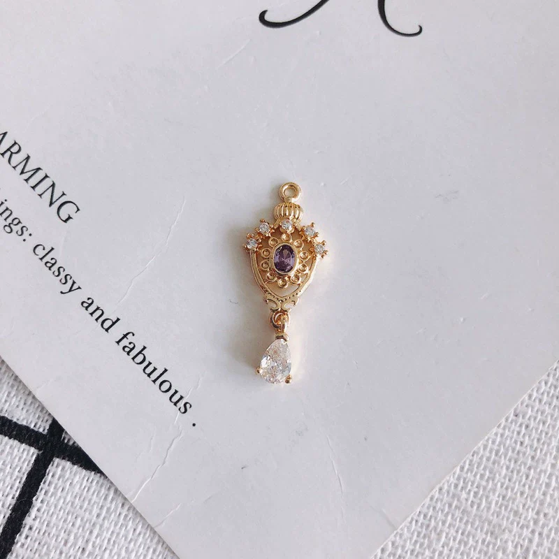 Wholesale Jewelry Accessories Copper Real Gold Plated Micro Inlaid Zircon Crown Hollow Drop Shaped Pendant - Image 6
