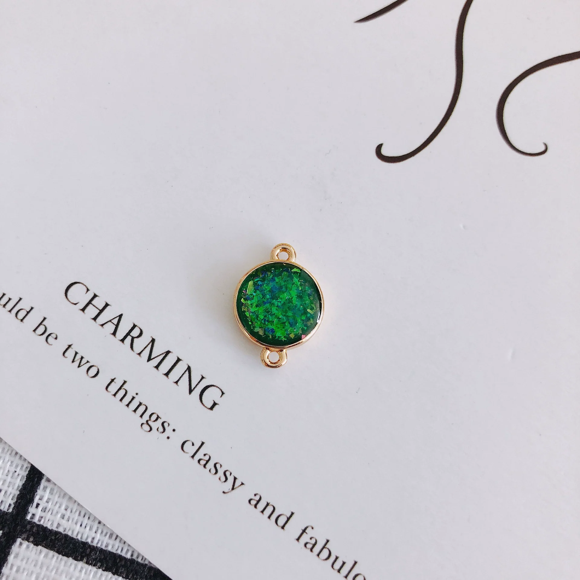 Wholesale Jewelry Accessories Copper Resin Geometric Round Gold Foil Inlay Double Hanging Pendant Necklace Material - Image 11