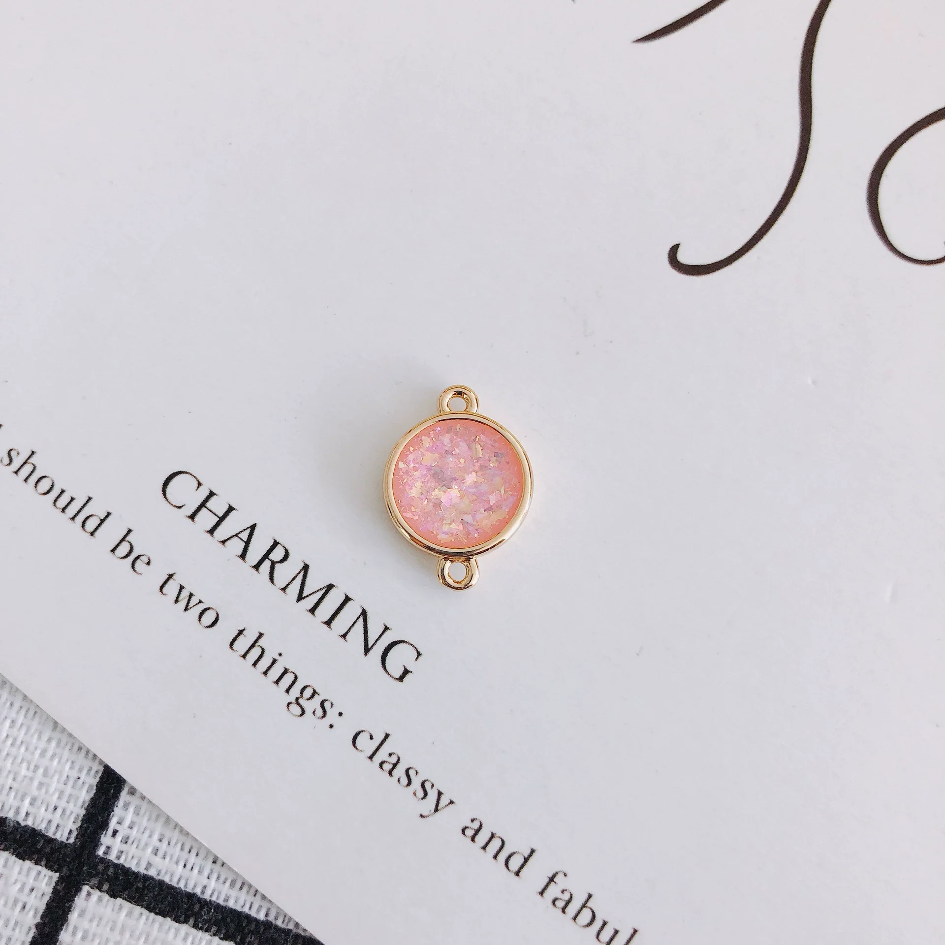 Wholesale Jewelry Accessories Copper Resin Geometric Round Gold Foil Inlay Double Hanging Pendant Necklace Material - Image 12