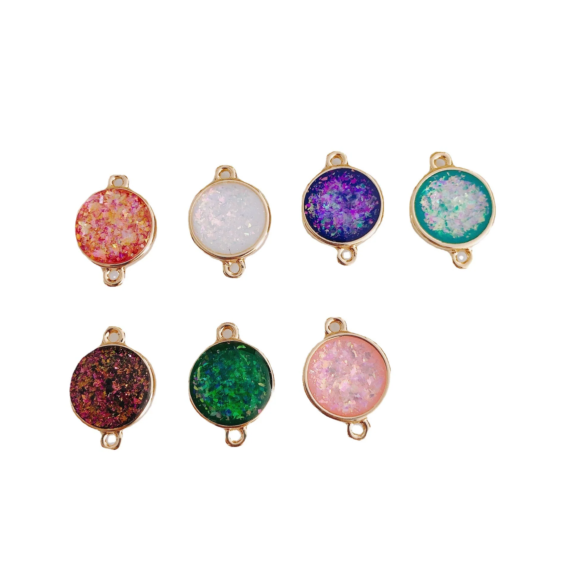 Wholesale Jewelry Accessories Copper Resin Geometric Round Gold Foil Inlay Double Hanging Pendant Necklace Material - Image 5