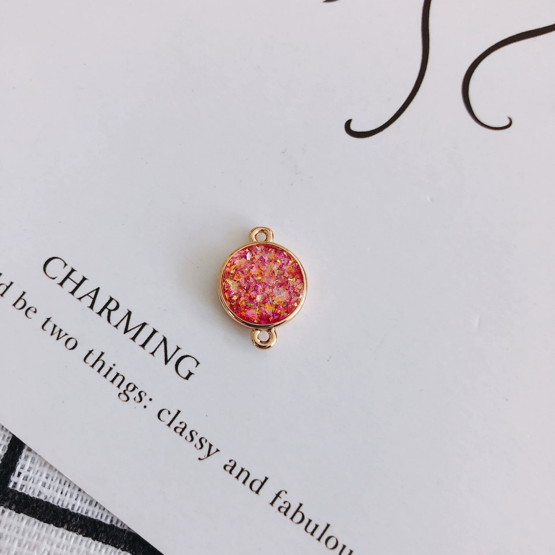 Wholesale Jewelry Accessories Copper Resin Geometric Round Gold Foil Inlay Double Hanging Pendant Necklace Material - Image 6