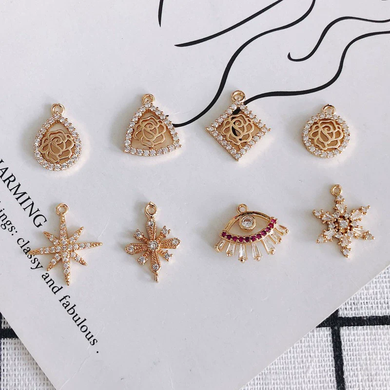 Wholesale Jewelry Accessories Copper Zircon Inlaid Star Bow Four Leaf Clover Hollow Pendant - Image 3