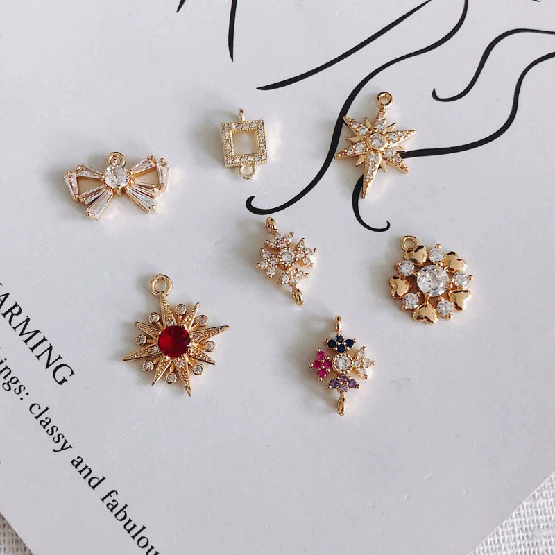 Wholesale Jewelry Accessories Copper Zircon Inlaid Star Bow Four Leaf Clover Hollow Pendant - Image 4