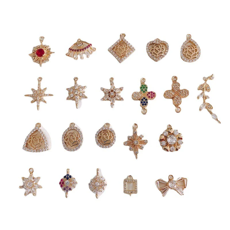 Wholesale Jewelry Accessories Copper Zircon Inlaid Star Bow Four Leaf Clover Hollow Pendant - Image 5