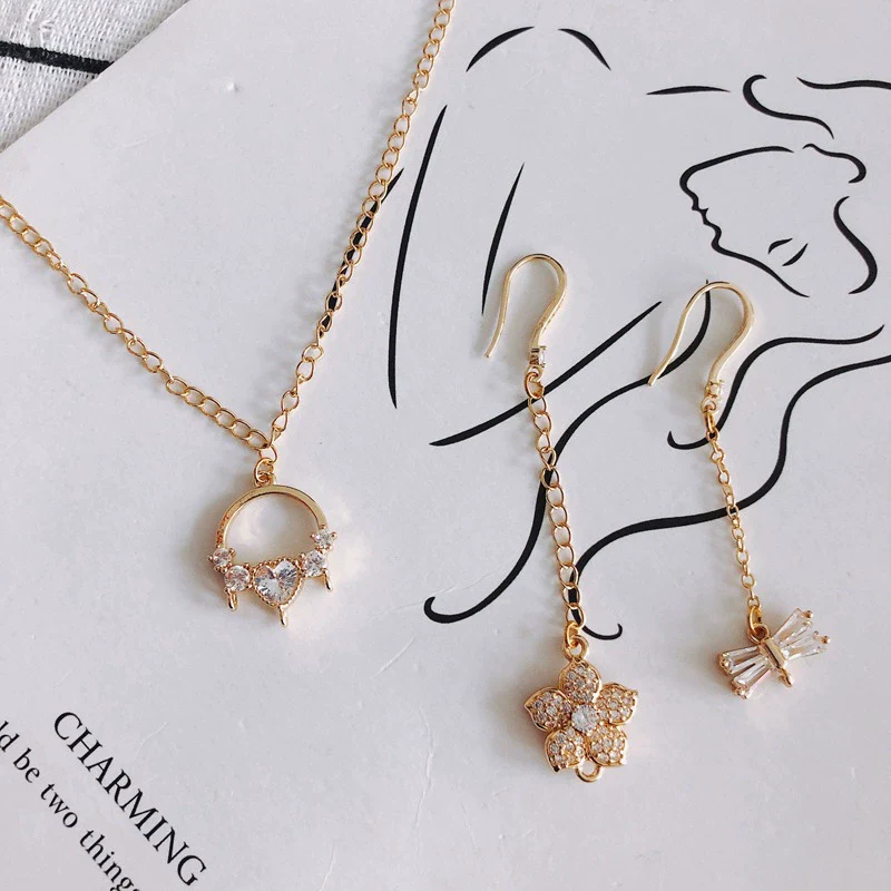 Wholesale Jewelry Accessories Copper Zircon Inlay Flower Moon Hollow Necklace Material - Image 4