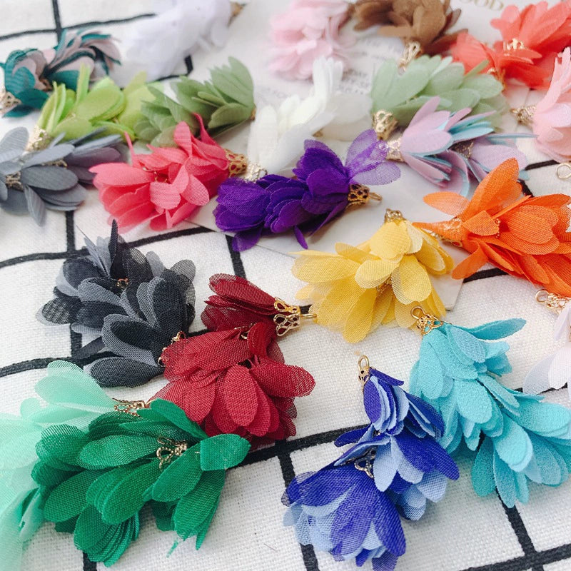 Wholesale Jewelry Accessories Fresh Tassel Small Flower Earrings Pendant Handwoven Fabric Material - Image 3
