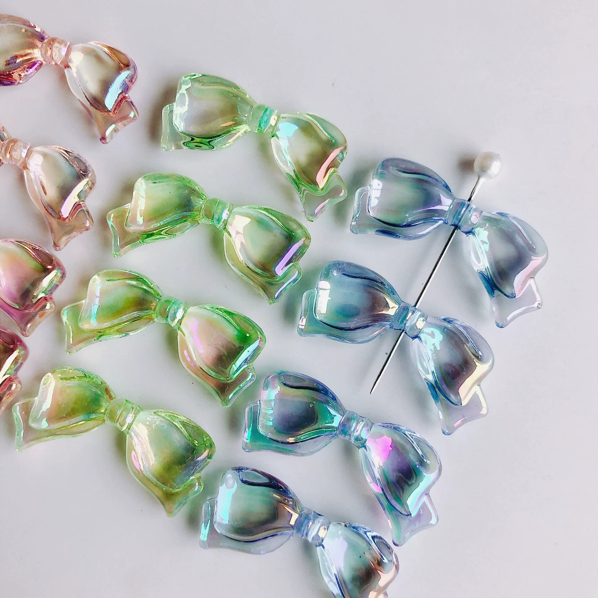 Wholesale Jewelry Accessories Metal Acrylic Resin Transparent Bow Earrings Electroplated - Image 2