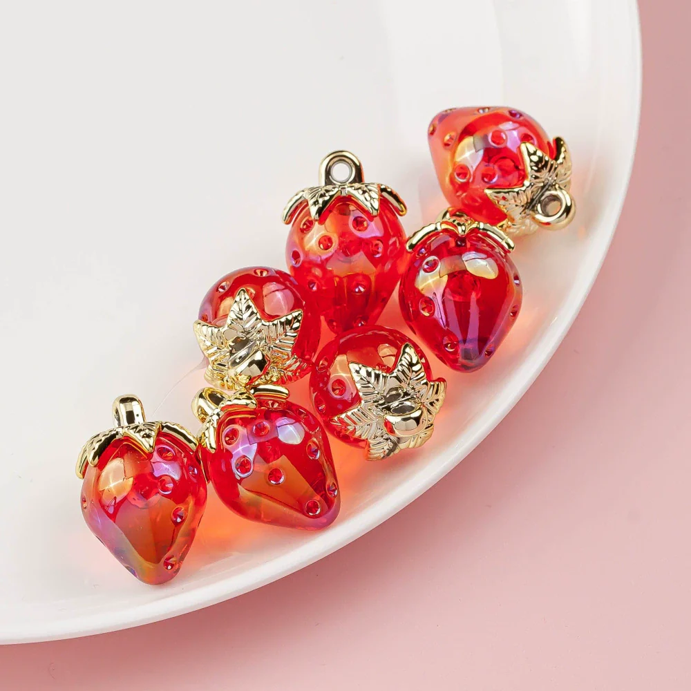 Wholesale Jewelry Accessories Resin Strawberry Inlaid Pearl Pendant Earrings Environmentalfriendly - Image 18