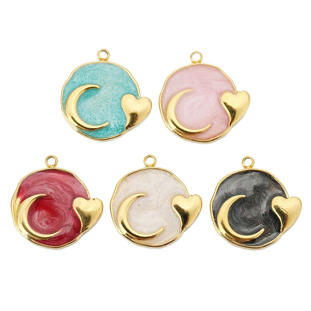 Wholesale Jewelry Accessories Stainless Steel Dripping Oil Love Crescent Pendant Earrings Necklace Diy