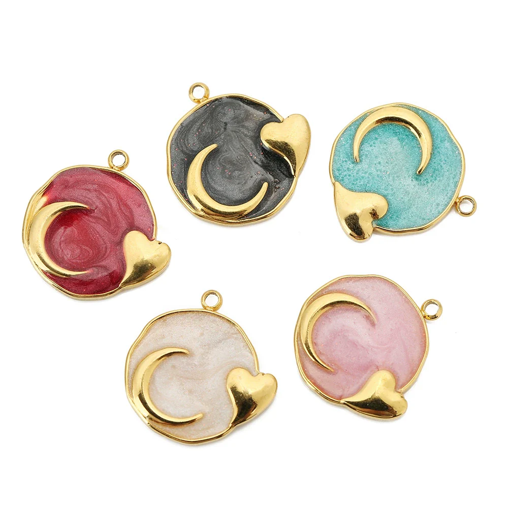Wholesale Jewelry Accessories Stainless Steel Dripping Oil Love Crescent Pendant Earrings Necklace Diy - Image 2