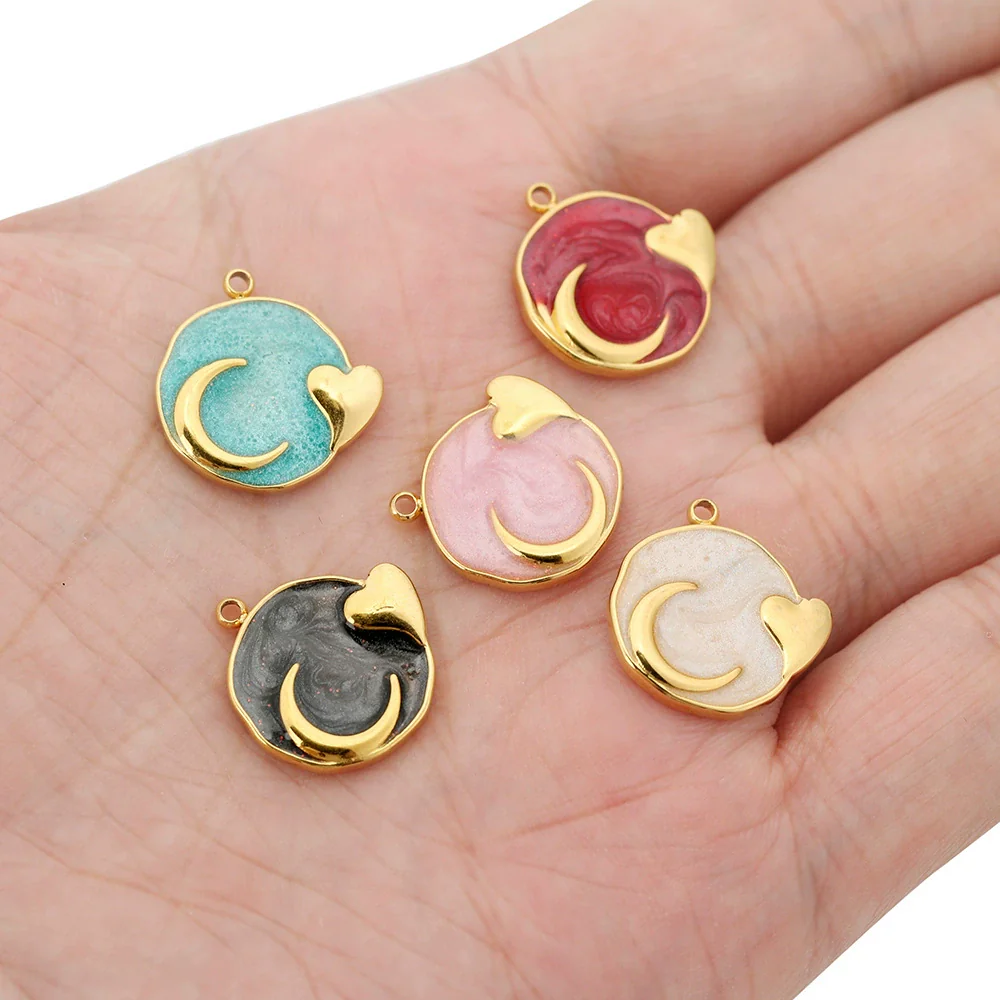 Wholesale Jewelry Accessories Stainless Steel Dripping Oil Love Crescent Pendant Earrings Necklace Diy - Image 3