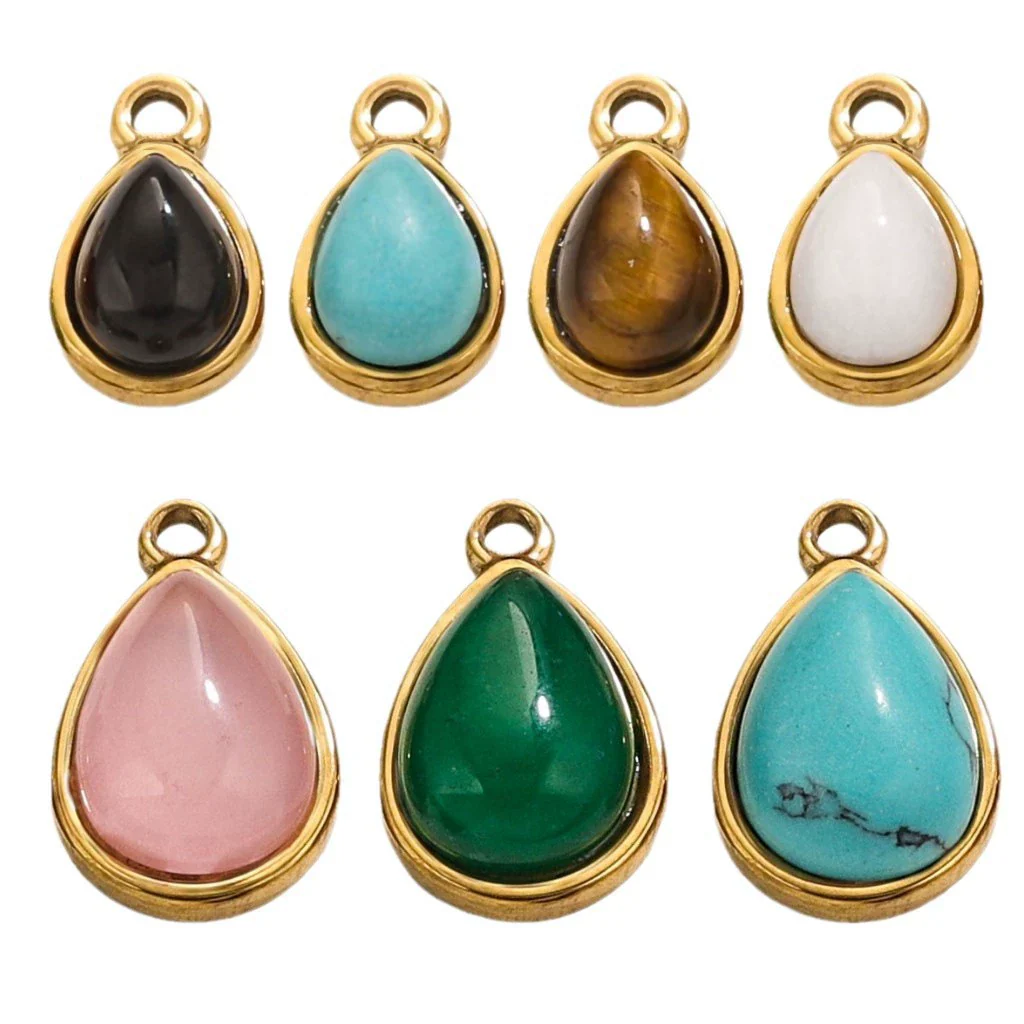 Wholesale Jewelry Accessories Stainless Steel Oval Water Drop Inlaid Natural Stone Handmade With Electroplated 18K Gold - Image 4