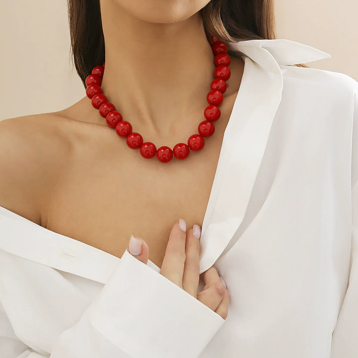 Wholesale Jewelry Acrylic Geometric Round Bead Handmade Women's Punk Style Collar Clavicle Necklace - Image 6