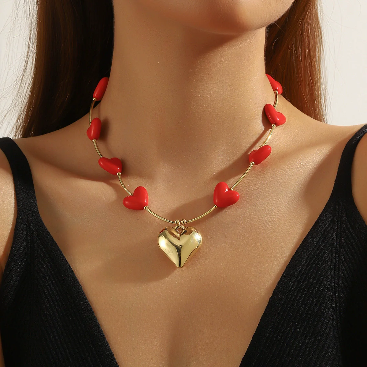 Wholesale Jewelry Acrylic Heart Geometric Electroplated Necklace For Women