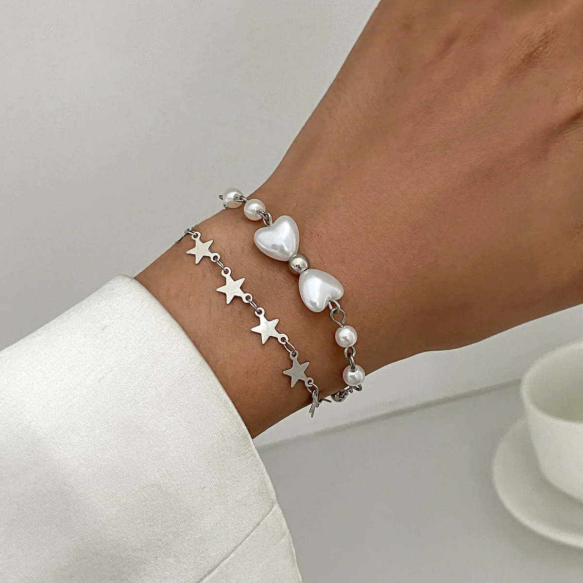 Wholesale Jewelry Alloy Beaded Stacked Bow And Star Pendant Bracelet For Women With Electroplating - Image 13