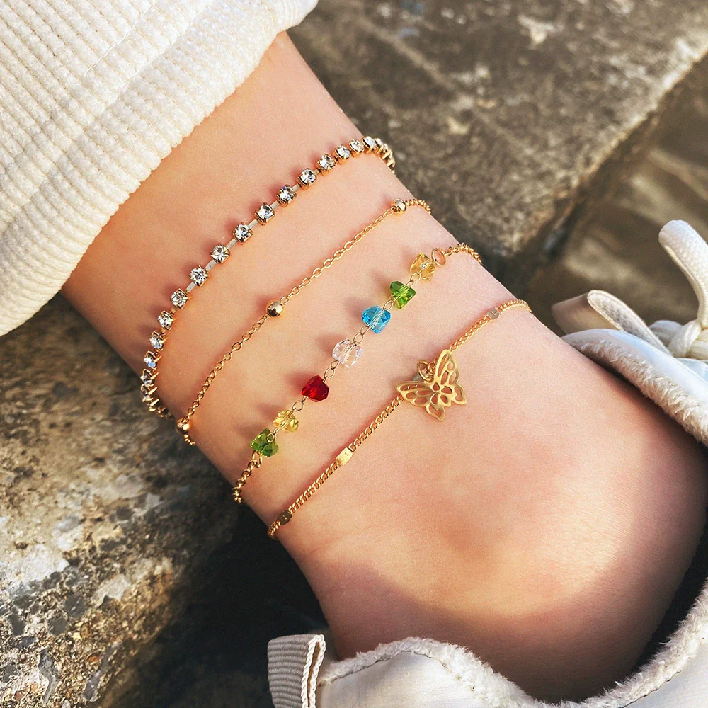 Wholesale Jewelry Alloy Geometric Butterfly Multilayer Anklet Suit For Women