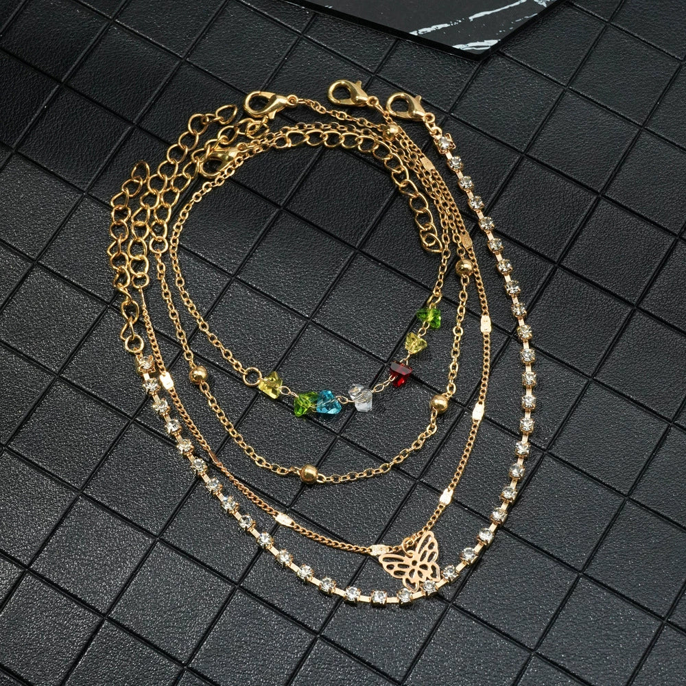 Wholesale Jewelry Alloy Geometric Butterfly Multilayer Anklet Suit For Women - Image 3