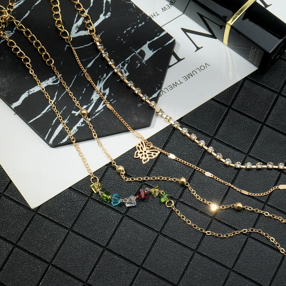 Wholesale Jewelry Alloy Geometric Butterfly Multilayer Anklet Suit For Women - Image 4