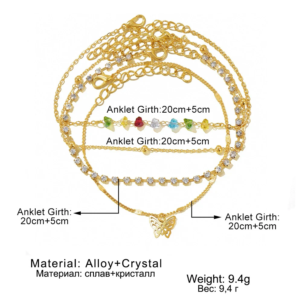Wholesale Jewelry Alloy Geometric Butterfly Multilayer Anklet Suit For Women - Image 5