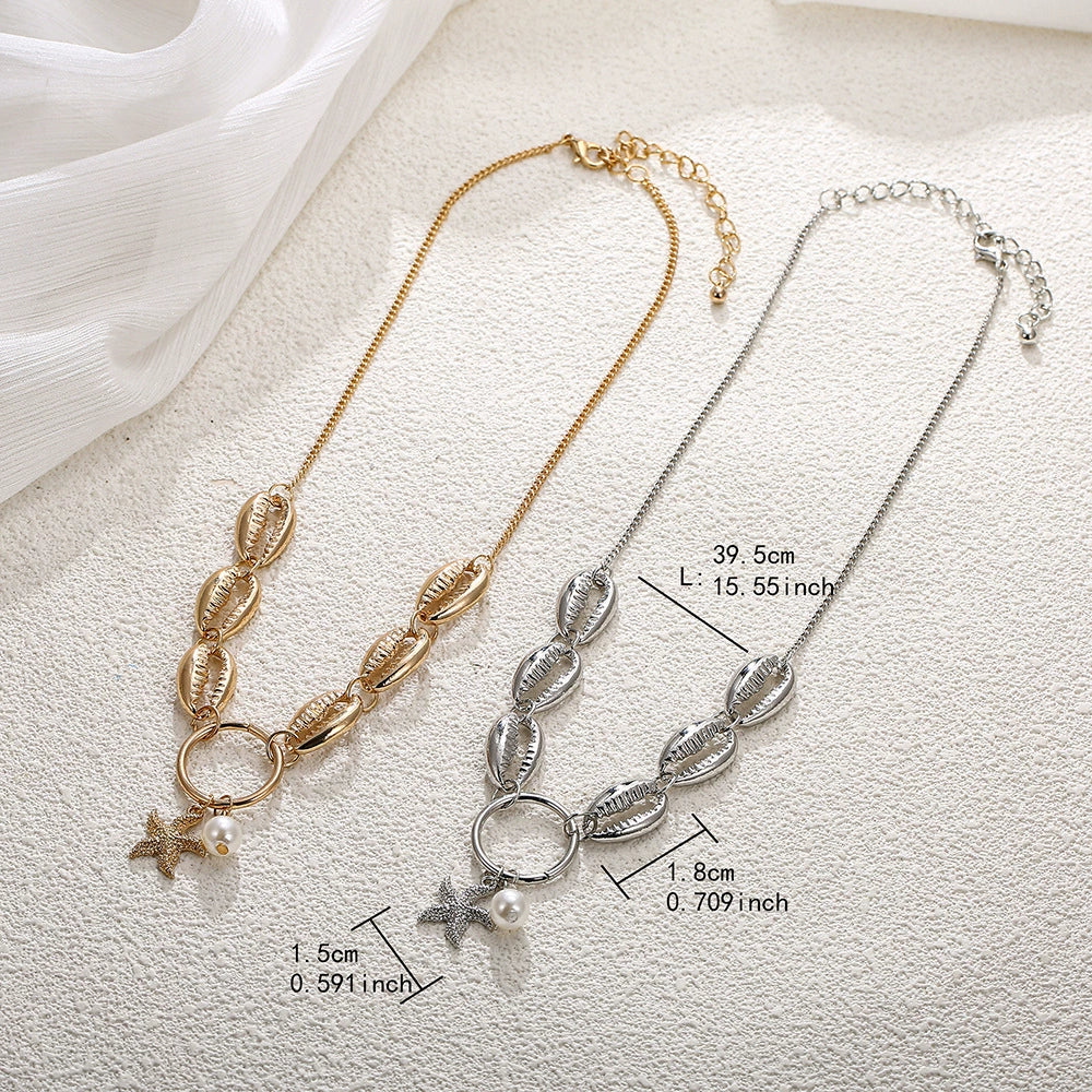 Wholesale Jewelry Alloy Geometric Conch Pendant Long Necklace For Girls - Image 4