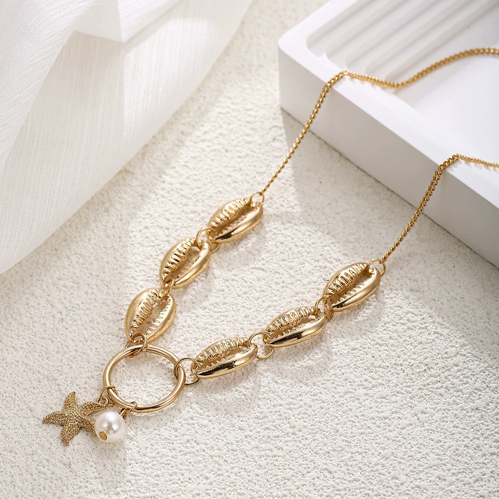 Wholesale Jewelry Alloy Geometric Conch Pendant Long Necklace For Girls - Image 6
