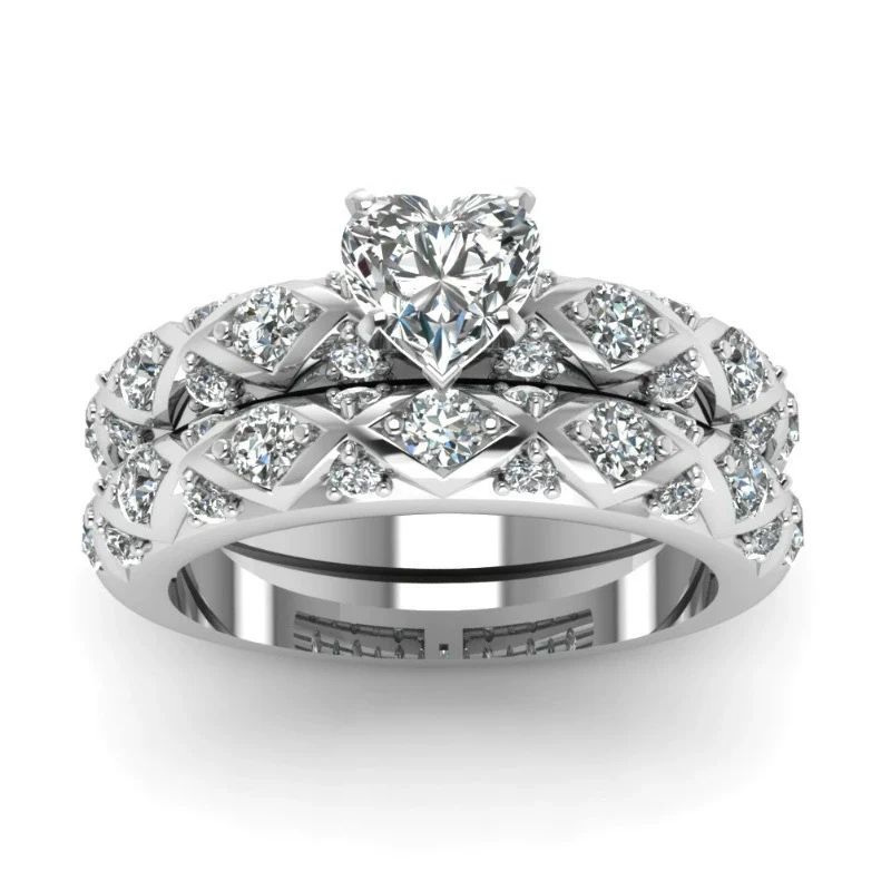 Wholesale Jewelry Alloy Geometric Micro Inlaid Full Diamond Zircon Twopiece Ring Luxury Temperament Couple Style - Image 11