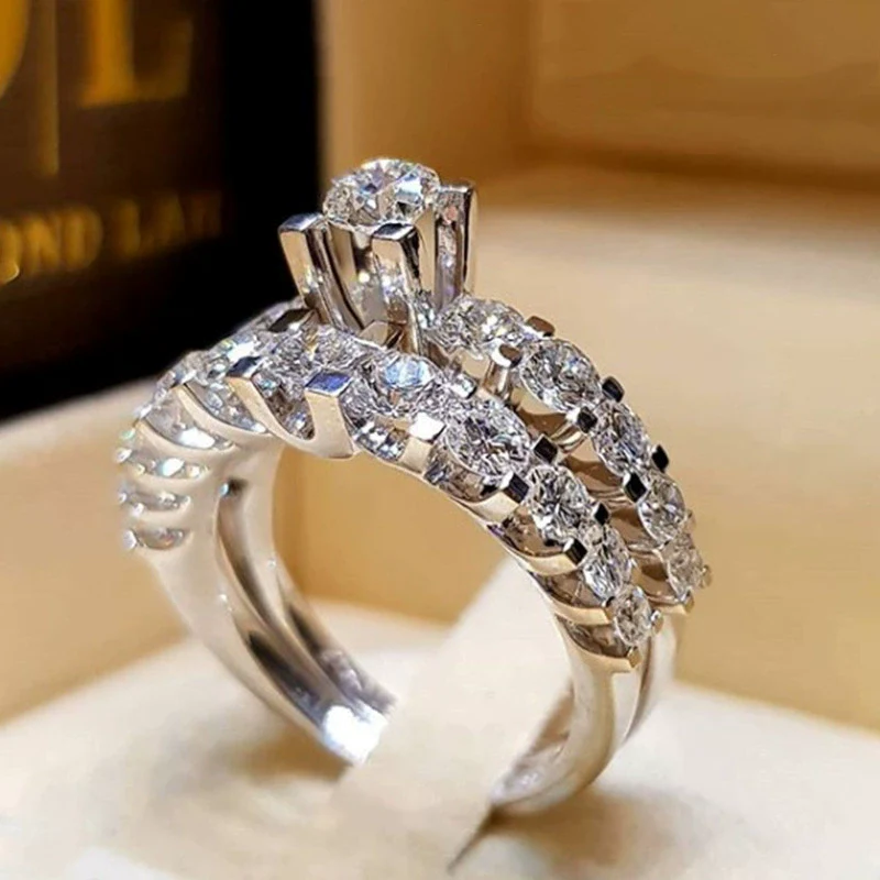 Wholesale Jewelry Alloy Geometric Micro Inlaid Full Diamond Zircon Twopiece Ring Luxury Temperament Couple Style - Image 2