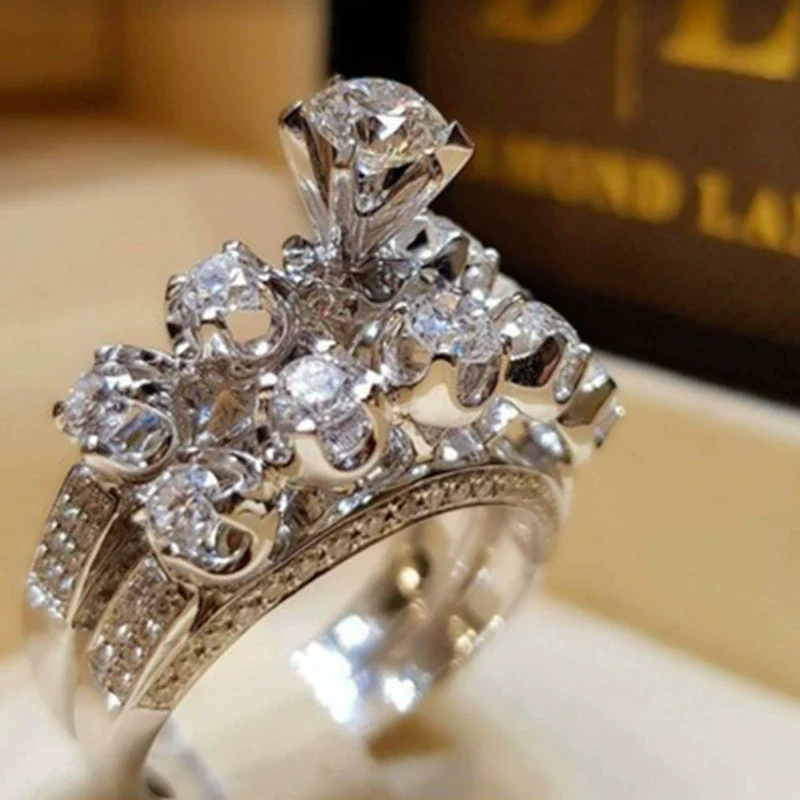 Wholesale Jewelry Alloy Geometric Micro Inlaid Full Diamond Zircon Twopiece Ring Luxury Temperament Couple Style - Image 8