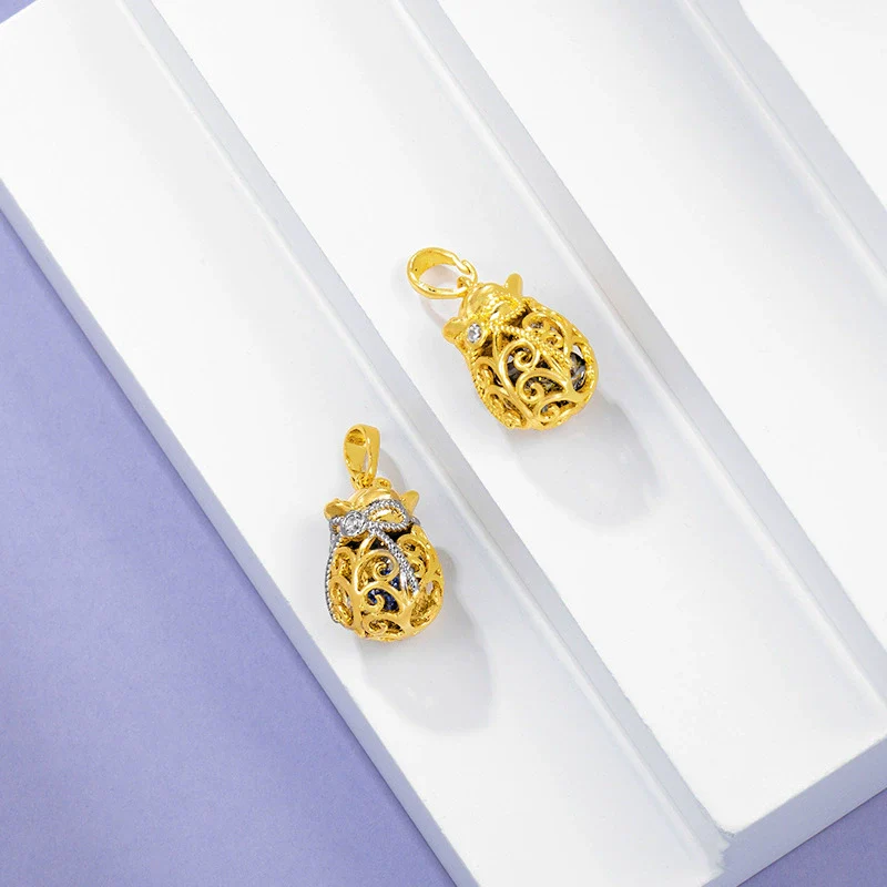 Wholesale Jewelry Alloy Gold Plated Geometric Bow Treasure Bag Pendant For Women Retro Style - Image 2