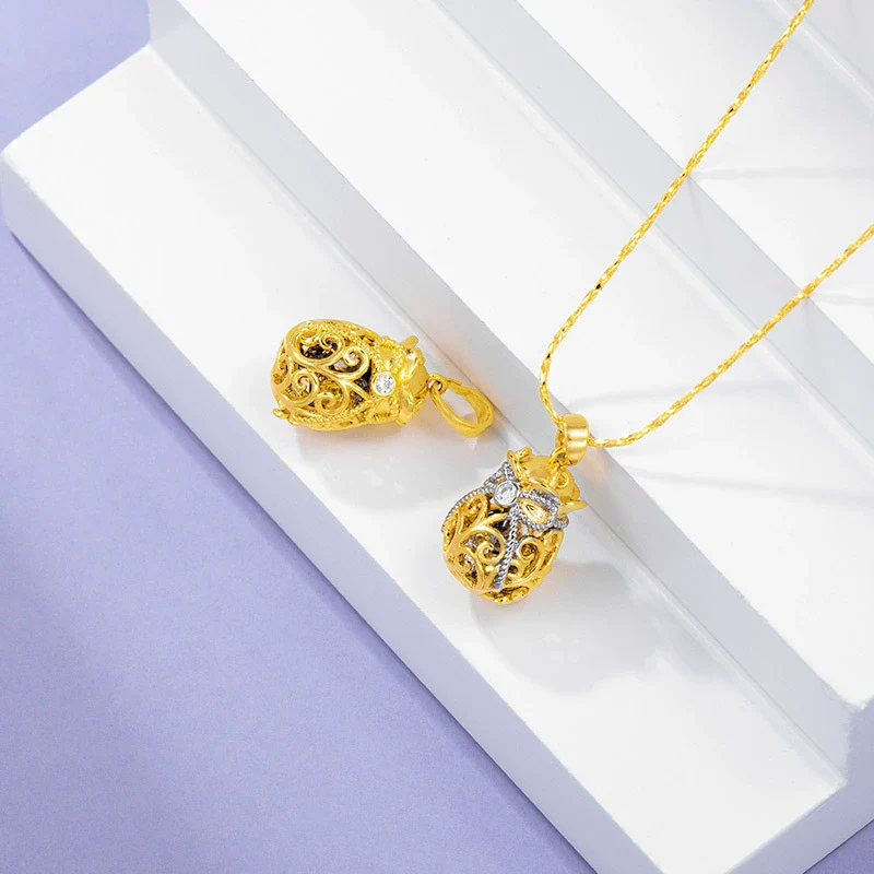 Wholesale Jewelry Alloy Gold Plated Geometric Bow Treasure Bag Pendant For Women Retro Style - Image 4