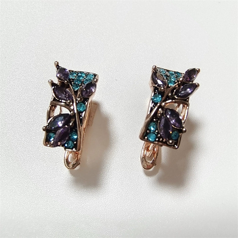 Wholesale Jewelry Alloy Green Leaf Shape Inlaid Purple Crystal Zircon Electroplating Unisex - Image 3