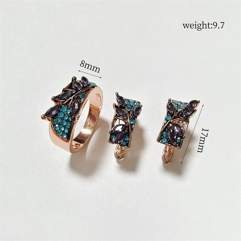 Wholesale Jewelry Alloy Green Leaf Shape Inlaid Purple Crystal Zircon Electroplating Unisex - Image 4