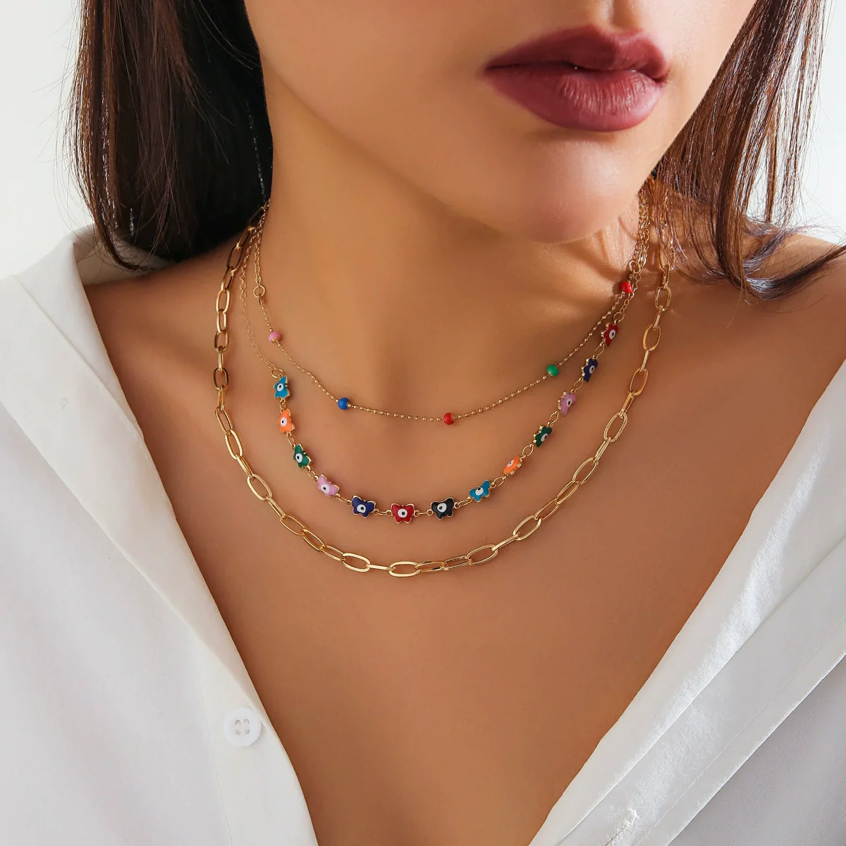 Wholesale Jewelry Alloy Heart Star Geometric Electroplated Necklace For Women - Image 6