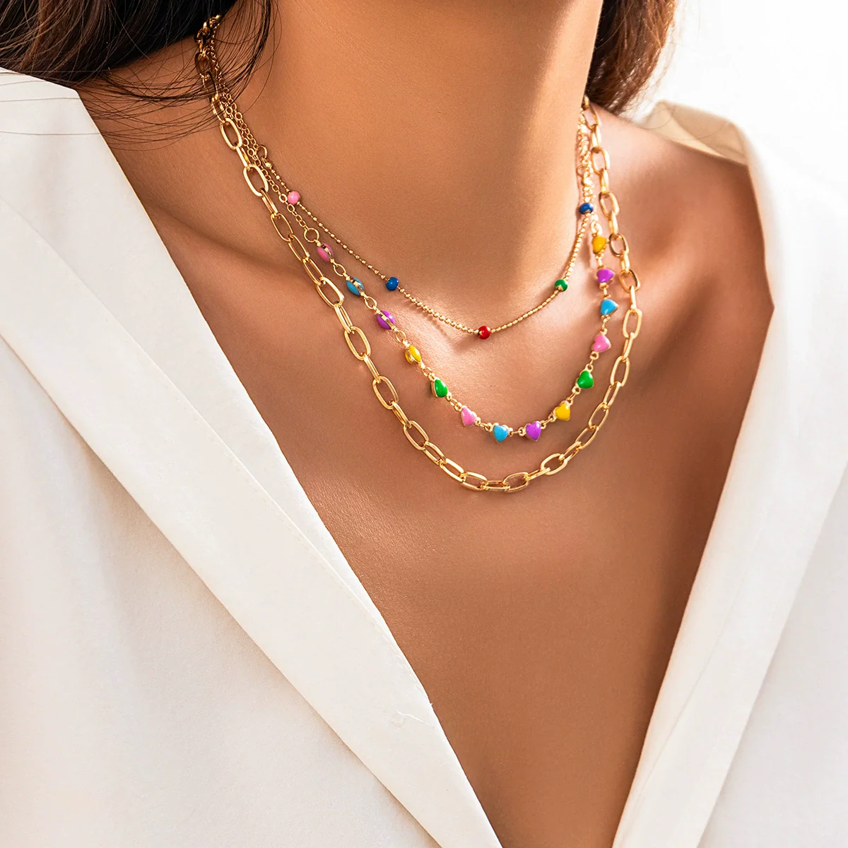 Wholesale Jewelry Alloy Heart Star Geometric Electroplated Necklace For Women - Image 7