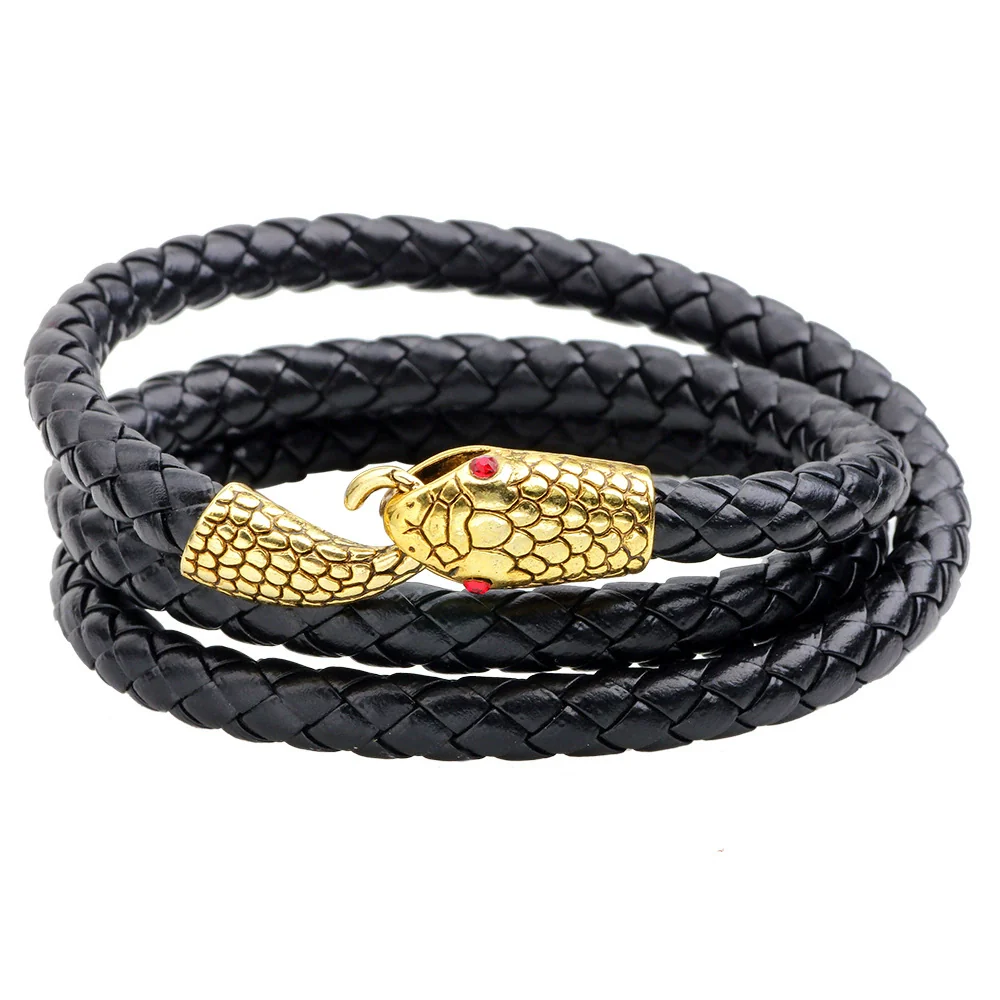 Wholesale Jewelry Alloy Leather Bracelet With Snake Head Animal Pattern Electroplated For Men