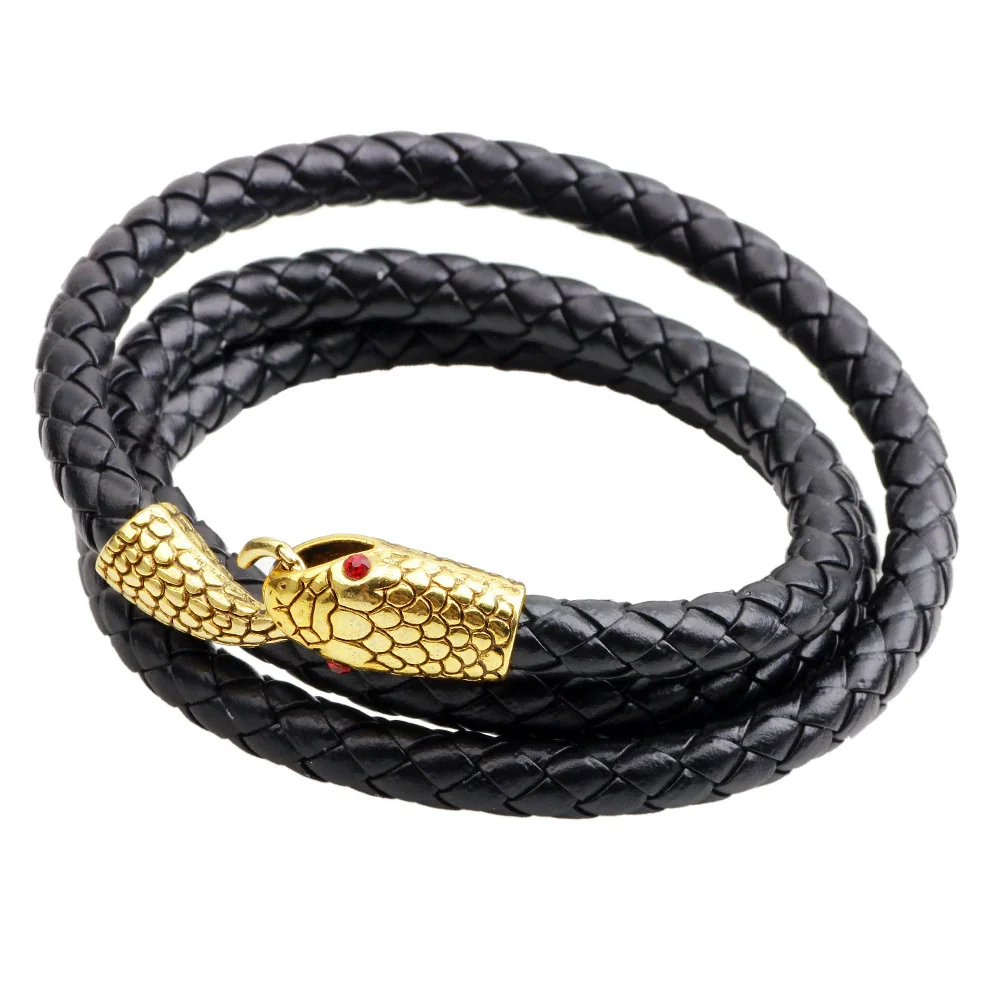 Wholesale Jewelry Alloy Leather Bracelet With Snake Head Animal Pattern Electroplated For Men - Image 2