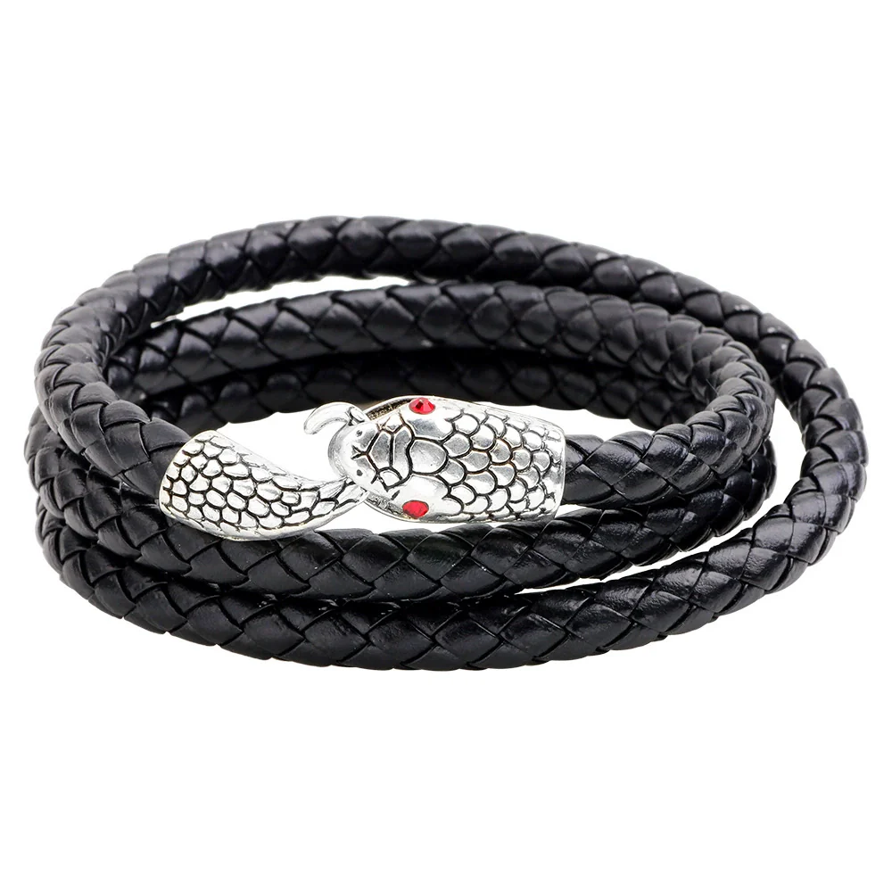 Wholesale Jewelry Alloy Leather Bracelet With Snake Head Animal Pattern Electroplated For Men - Image 7