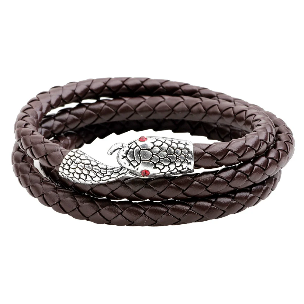 Wholesale Jewelry Alloy Leather Bracelet With Snake Head Animal Pattern Electroplated For Men - Image 8