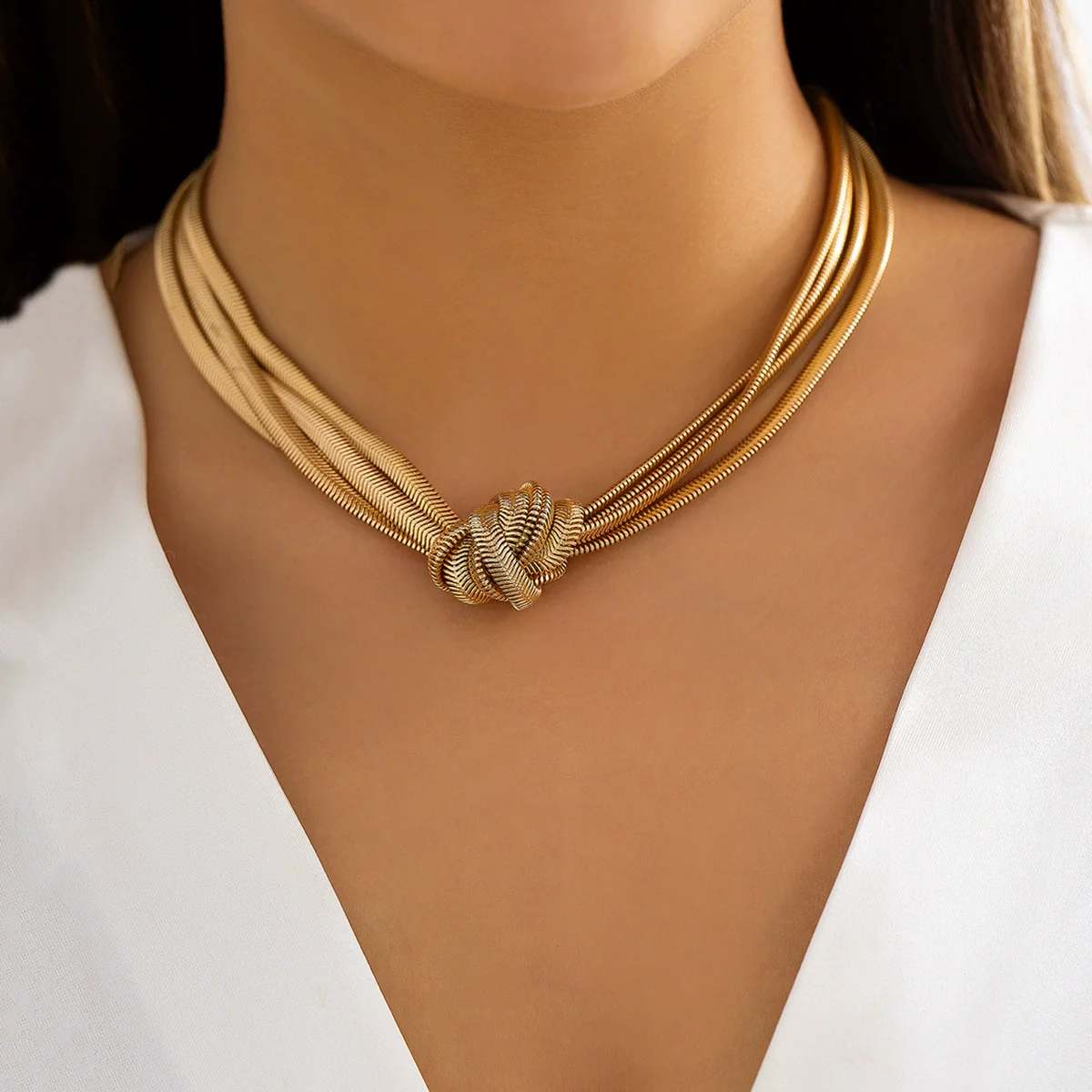 Wholesale Jewelry Alloy Snake Bone Chain Geometric Punk Hiphop Collarbone Necklace With Electroplating - Image 2