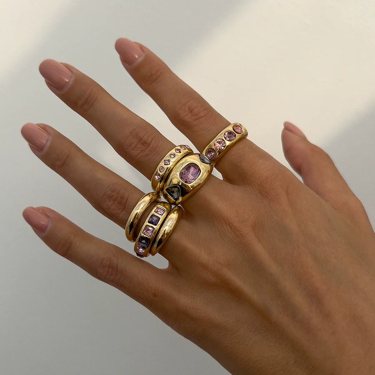 Wholesale Jewelry Alloyacrylic Drill Geometric Retro Simple Ring Electroplating - Image 6