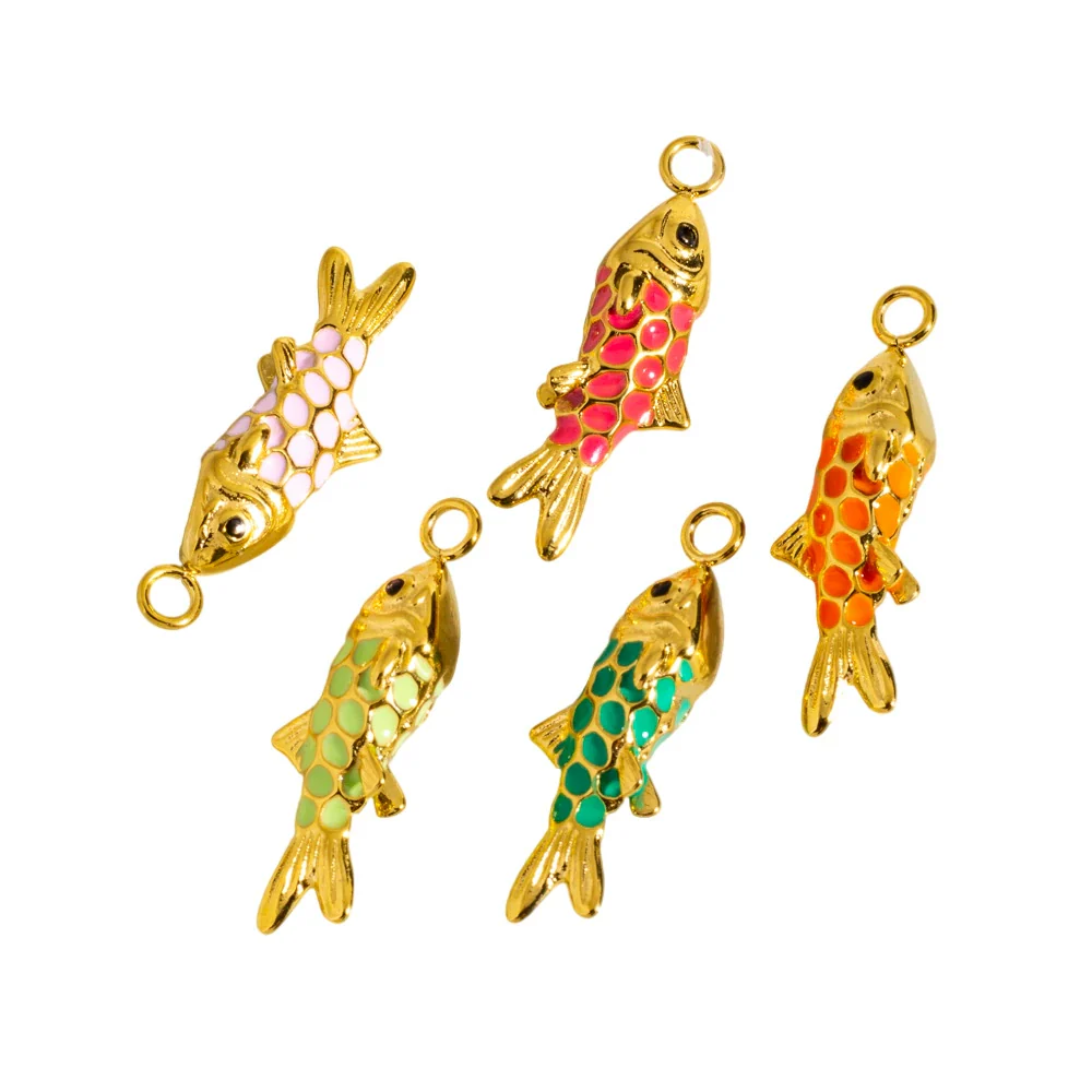 Wholesale Jewelry Animal Style Stainless Steel Three Dimensional Fish Pendant With Enamel Color And Vacuum Furnace Electroplating - Image 5